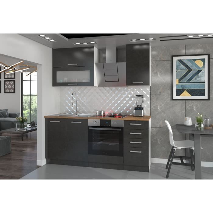 LASSEN Complete Keuken L 180 cm met ovenunit en werkbladen - 6 elementen - Matera Grijs