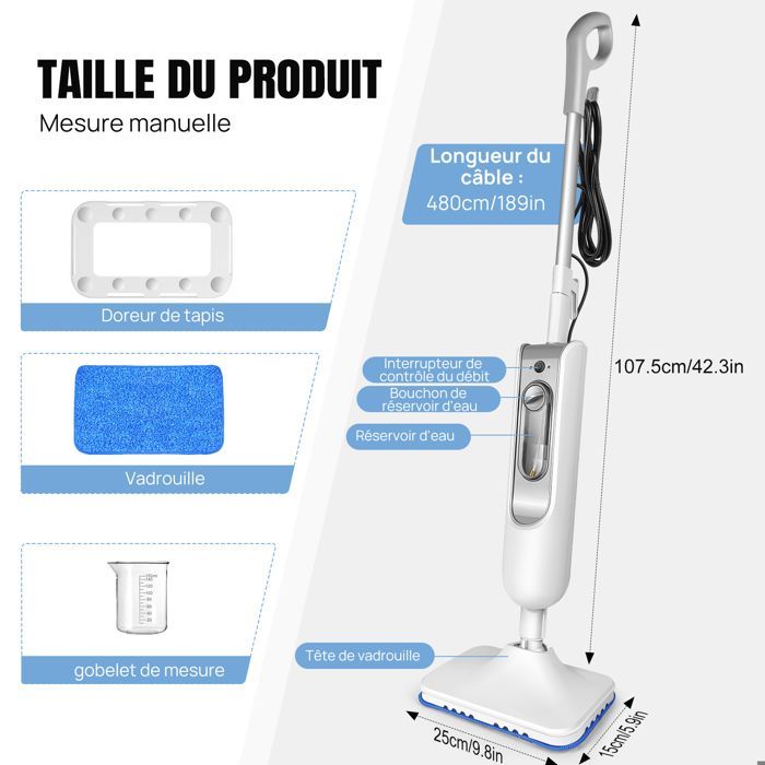 Multifunctional handheld steam cleaner - 1500W Electric steam mop - Handheld steam cleaner for tiles and carpets