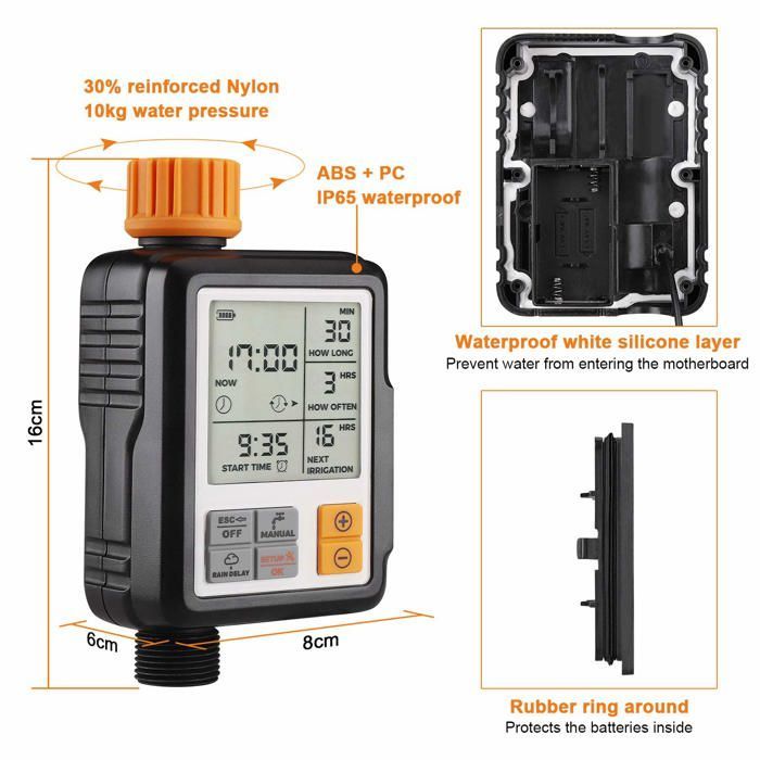 Programmateur d'arrosage automatique étanche pour goutte-à-goutte - Minuteur multifonctions (orange)