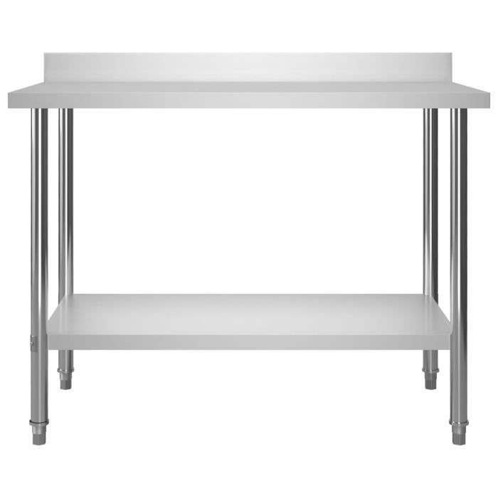 Mesa de trabajo de cocina - Acero inoxidable - 120x60x93 cm - Protector contra salpicaduras - Patas ajustables