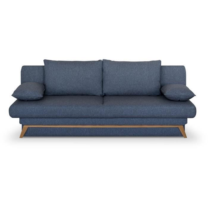 Divano letto trasformabile - 3 posti - NAOTO - Tessuto blu scuro - Vano contenitore - 202 x 98 x 98 cm
