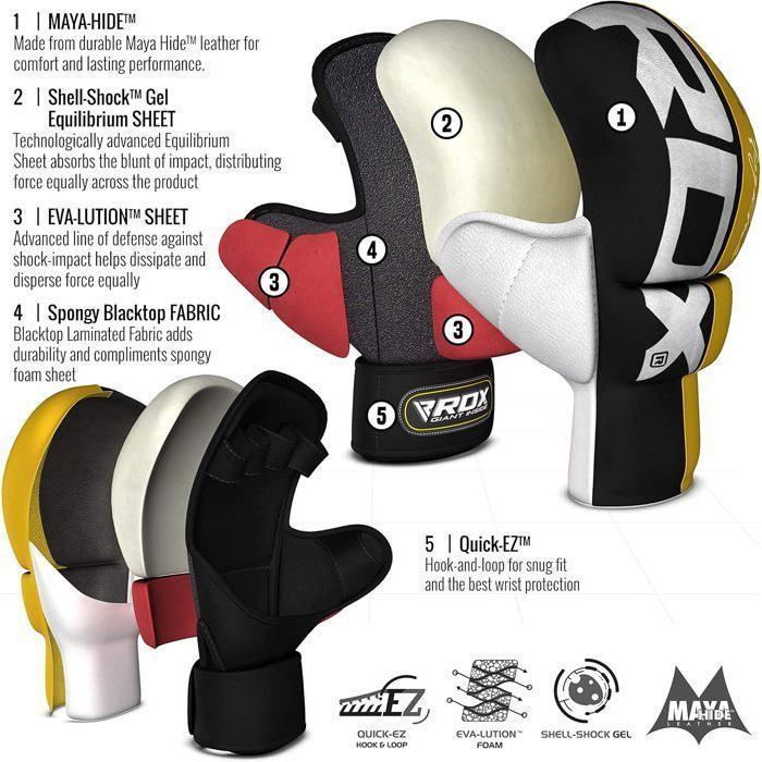 RDX Gants d’épargne MMA pour hommes, gants de combat arts martiaux, paume ouverte ventilée, Muay Thai, jaune, taille XL