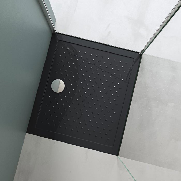 Base de chuveiro antiderrapante Mai & Mai, preta, 80x90x4cm, retangular, grande