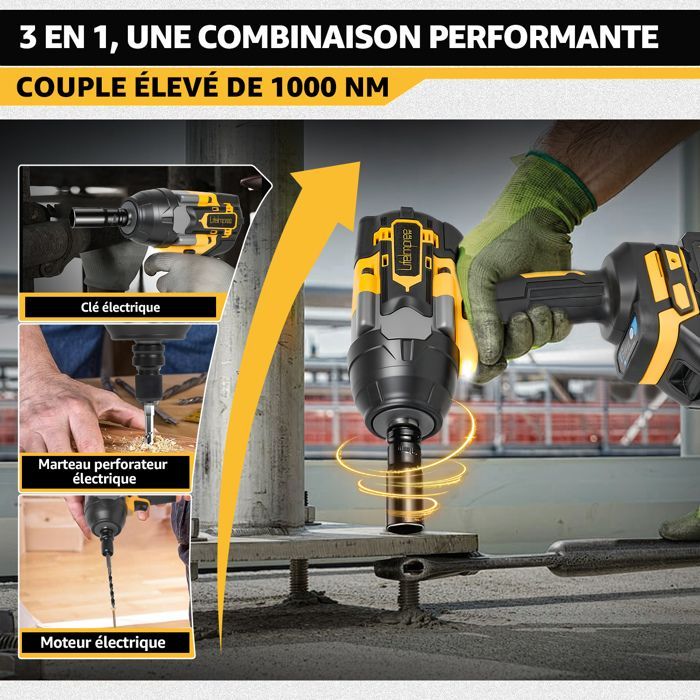 Clé à choc sans fil - LIFEIMPREE - MLW003 - 1000 Nm - Moteur Brushless - 2 Batteries 2Ah