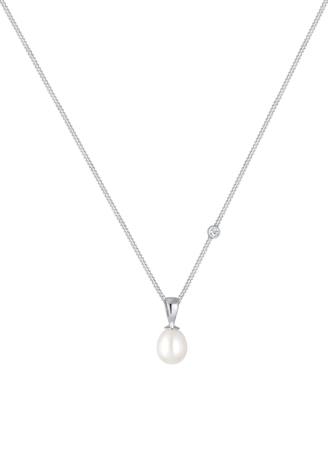 Elli DIAMONDS Femme Pendentif Goutte Élégant avec Perles de Culture d'Eau Douce et Diamant (0.03 ct.) en Argent Sterling (925/1000)
