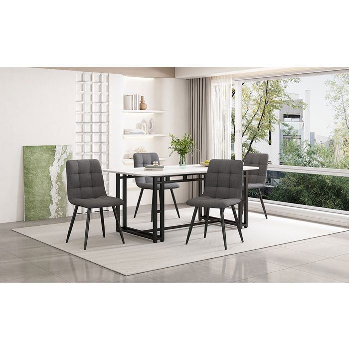Tavolo da pranzo nero 140x80 cm con set di 4 sedie, set da pranzo moderno per cucina, sedie da pranzo in lino grigio scuro, tavolo