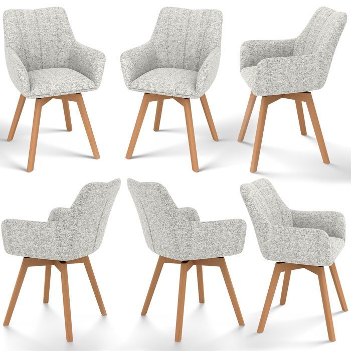 WAFTING Lot de 6 Chaises de Salle à Manger Pivotantes 360°, Accoudoirs et Pieds Bois, Dossier Haut avec Coussin en Molleton.Beige.