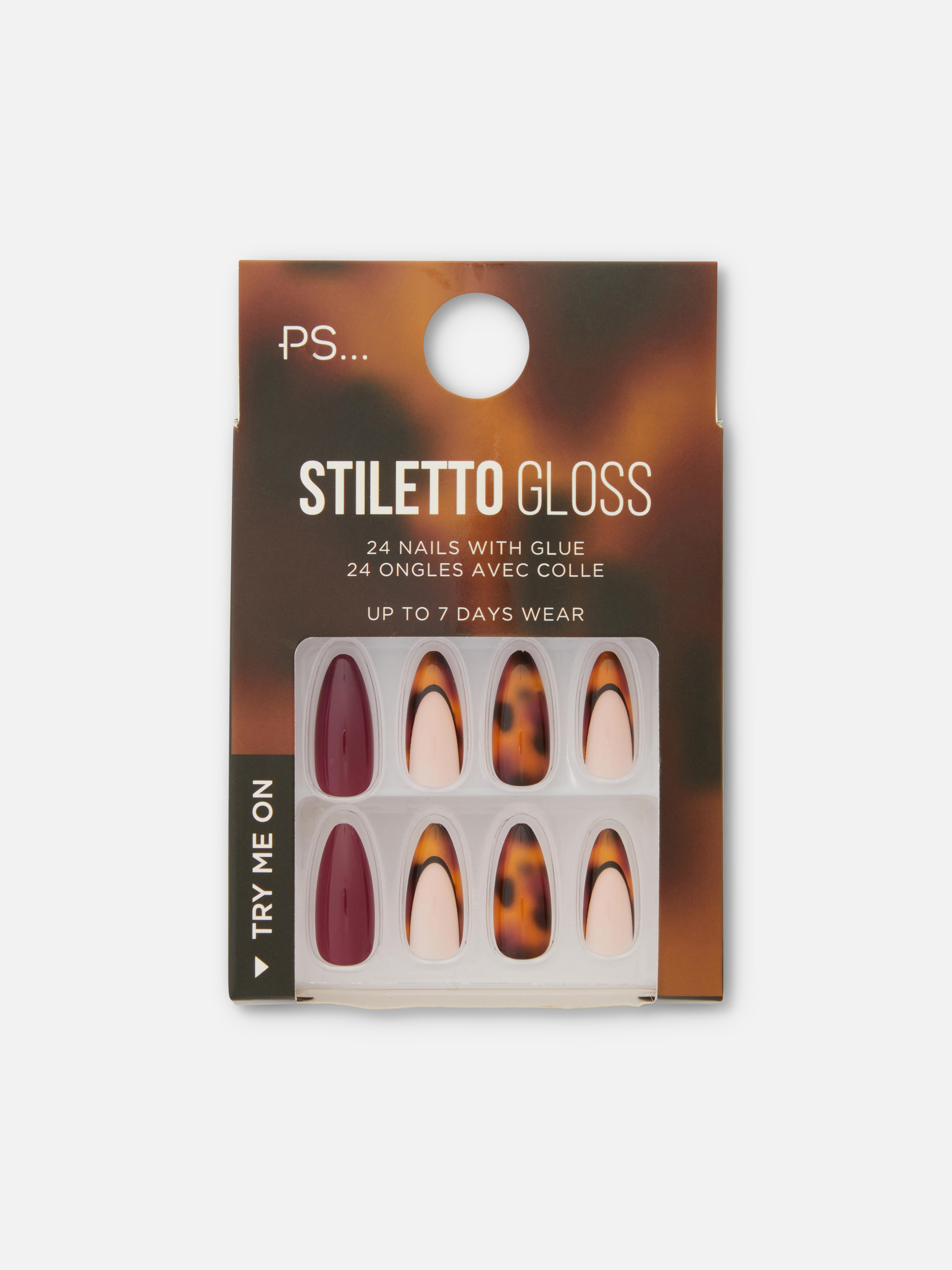 PS... Unghii stiletto lucioase, maro, pestrițe Unghii stiletto lucioase, maro, pestrițe, cu vârfuri contrastante