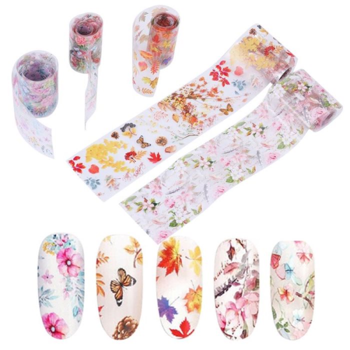 1 boîte d'autocollants pour ongles d'automne, feuilles d'érable, transfert de feuilles et papillons pour ongles à faire soi-même