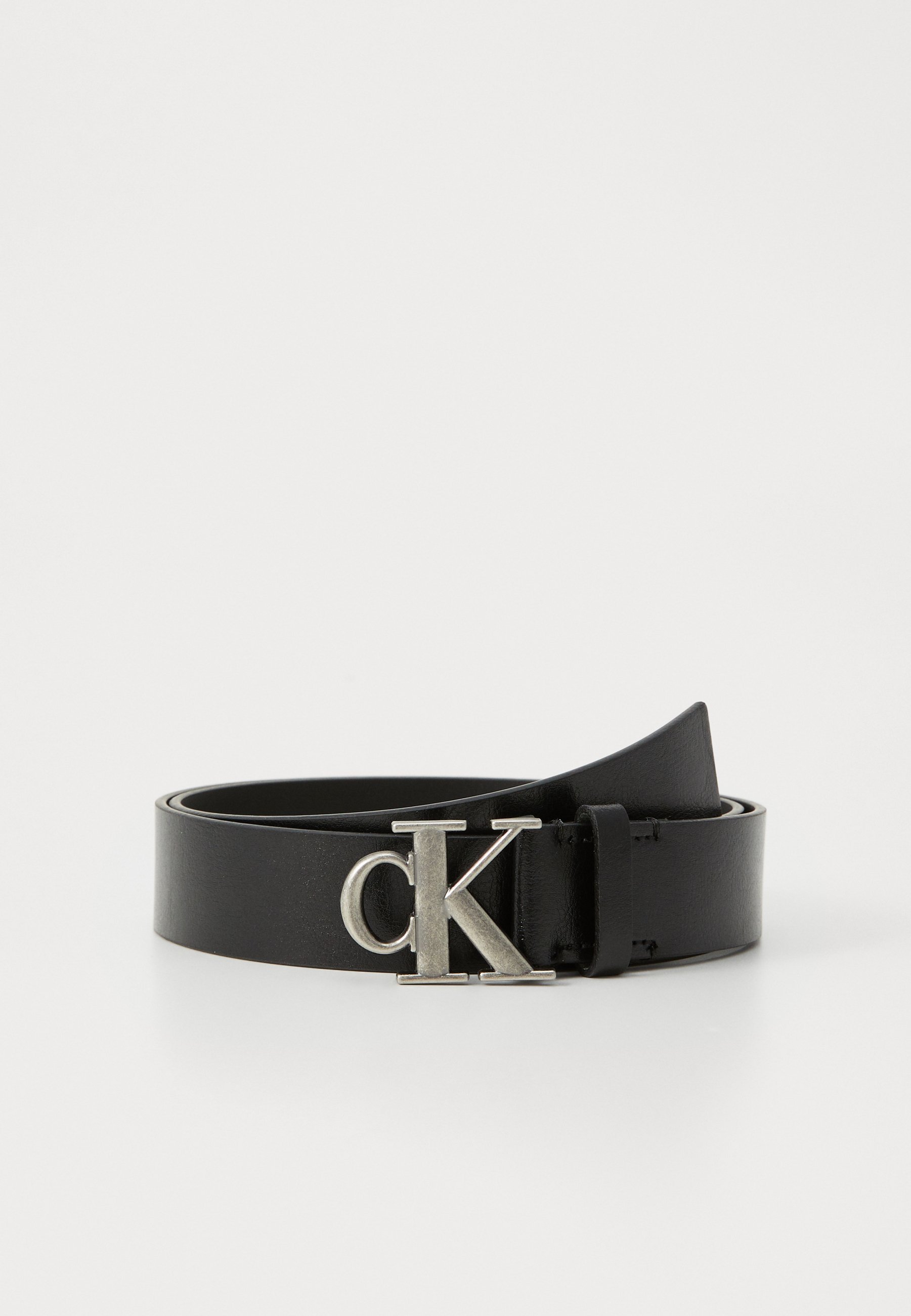 Calvin Klein BUCKLE TUMBLED - Riem - zwart/antiek zilverkleurig