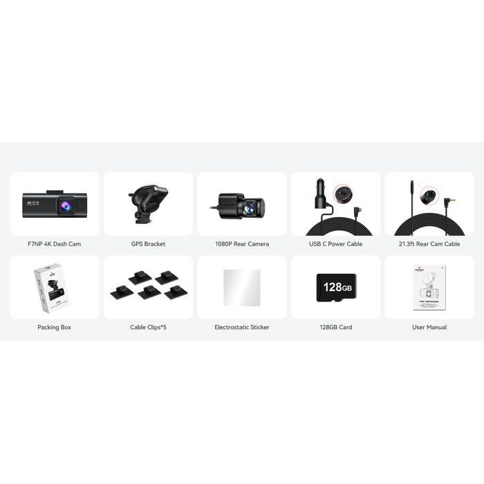 Cámara de salpicadero REDTIGER F7NP 4K delantera y trasera de 128 GB – GPS, WiFi de 5,8 GHz, sensor STARVIS 2, visión nocturna, modo de estacionamiento de 24 horas