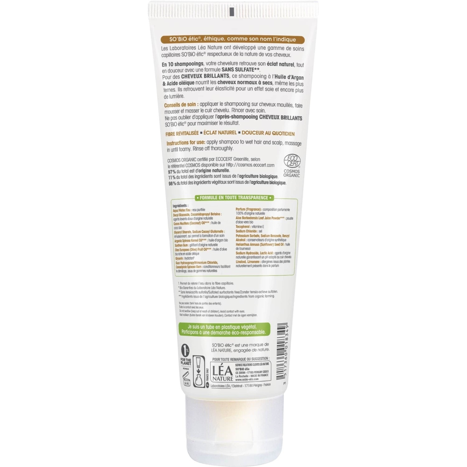 SO BiO étic Shampooing cheveux brillants, Argan bio & Acide Oléique