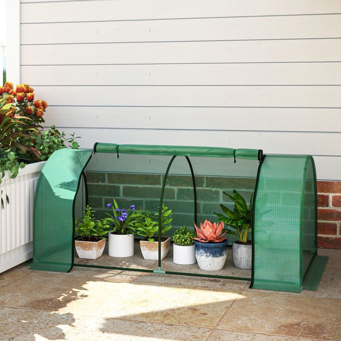 Serre de jardin - Outsunny - porte zippée enroulable avec cordon d'attache - 2 x 1 x 0,8 m - bâche PE vert acier vert