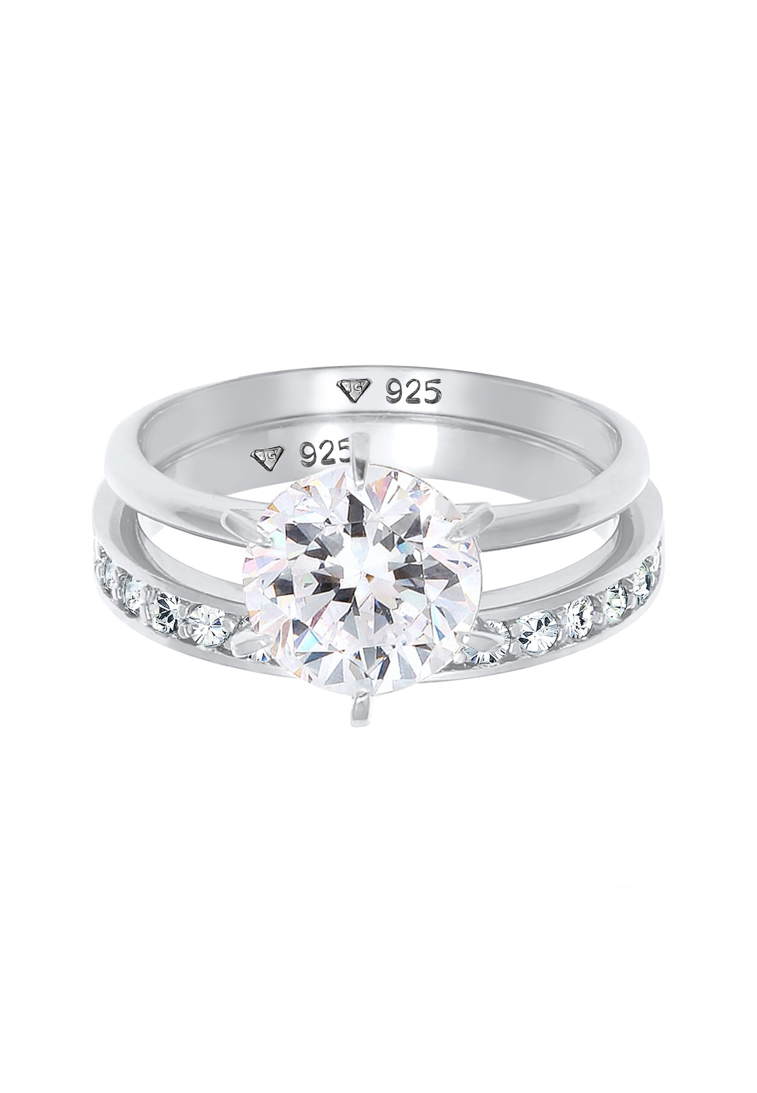 Elli Femmes Bande Set Solitaire Glamoureux avec Cristaux en Argent Sterling 925