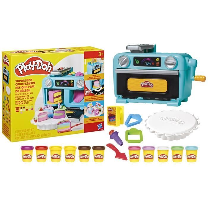 Play-Doh Ma jolie part de gâteau, four jouet, accessoires de cuisine factices et 11 pots de pâte à modeler, dès 3 ans