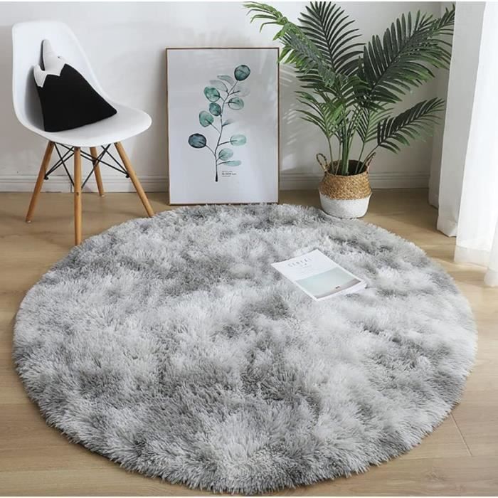 Tappeto rotondo a pelo lungo per soggiorno, 160 cm, grigio - FREOSEN - Tappeto rotondo per soggiorno da 160 cm - Rotondo - Per interni - Sintetico - Pelo lungo