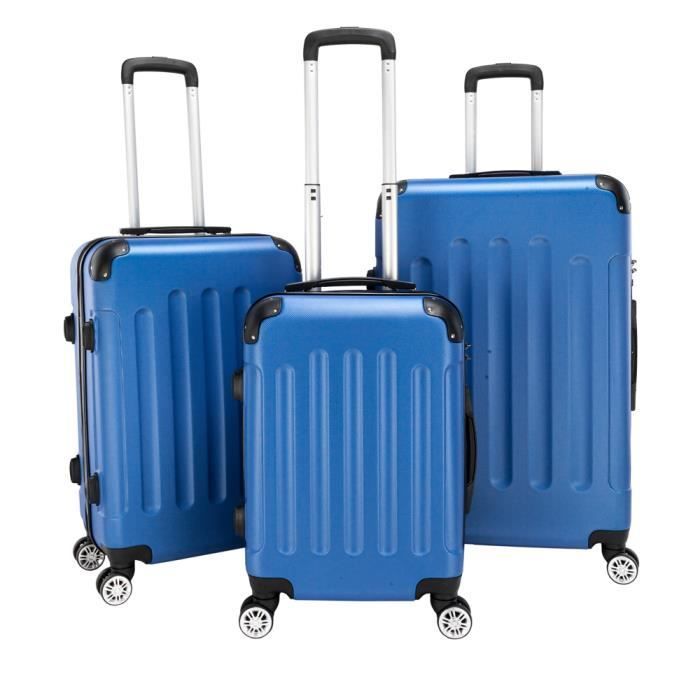 Set di 3 valigie rigide - 4 ruote girevoli a 360° - Con lucchetto a combinazione - 20/24/28