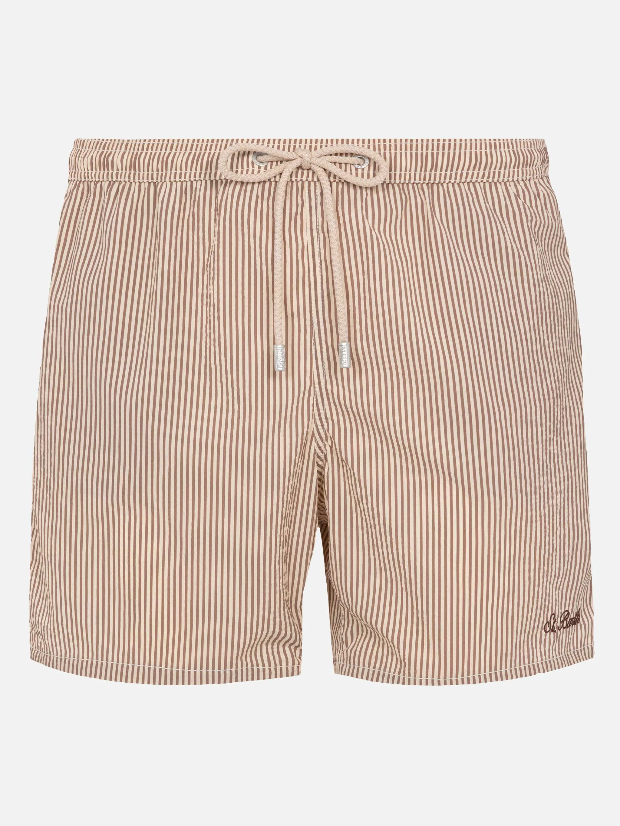 Costume classico leggero Patmos in seersucker a righe beige