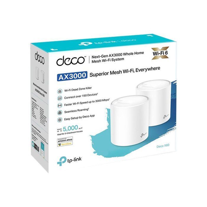 TP-Link Deco X60 Mesh-WLAN-6-System (2er-Pack) – AX5400 Mbit/s – 490 m² Abdeckung – Einfache Installation