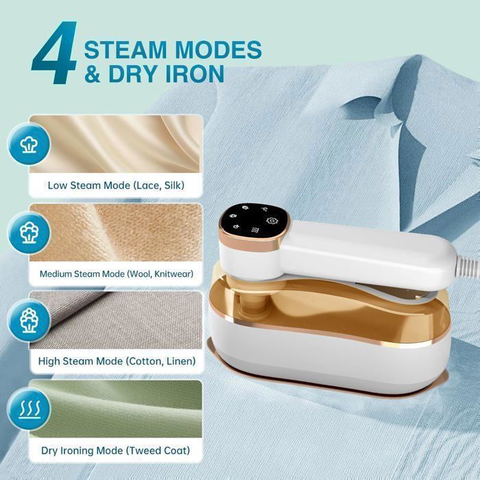 Vaporizador de ropa portátil con pantalla LCD, tiempo de calentamiento de 15 segundos, 1200 W, mango giratorio de 180°, 3 niveles de vapor, para uso doméstico.