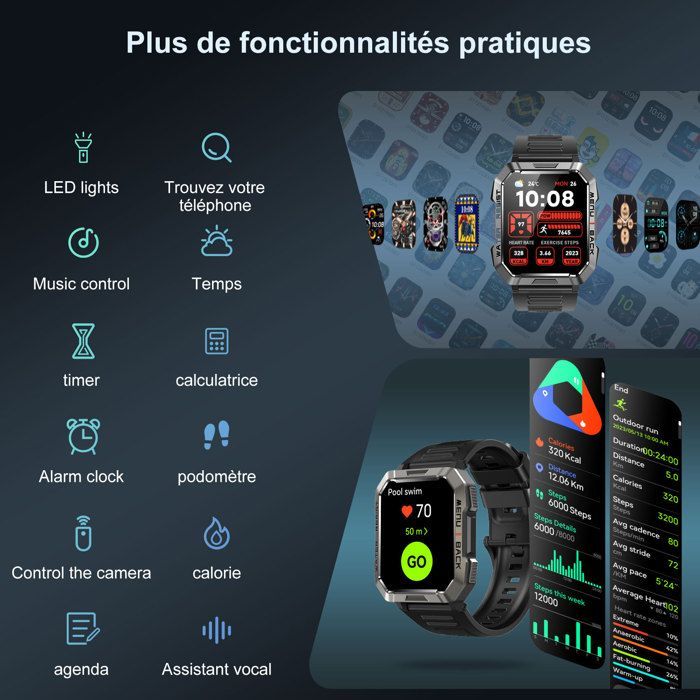 Smartwatch masculino Blackview - Bateria de 900 mAh - Bússola - Lanterna - Compatível com Android, iOS, Samsung e Huawei