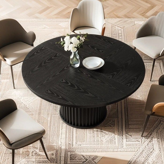 Table Ronde Salle Manger -120 x 76,5 cm - Table de Cuisine Noire avec Plateau en Boi -  pour Salle à Manger, Cuisine, Salon