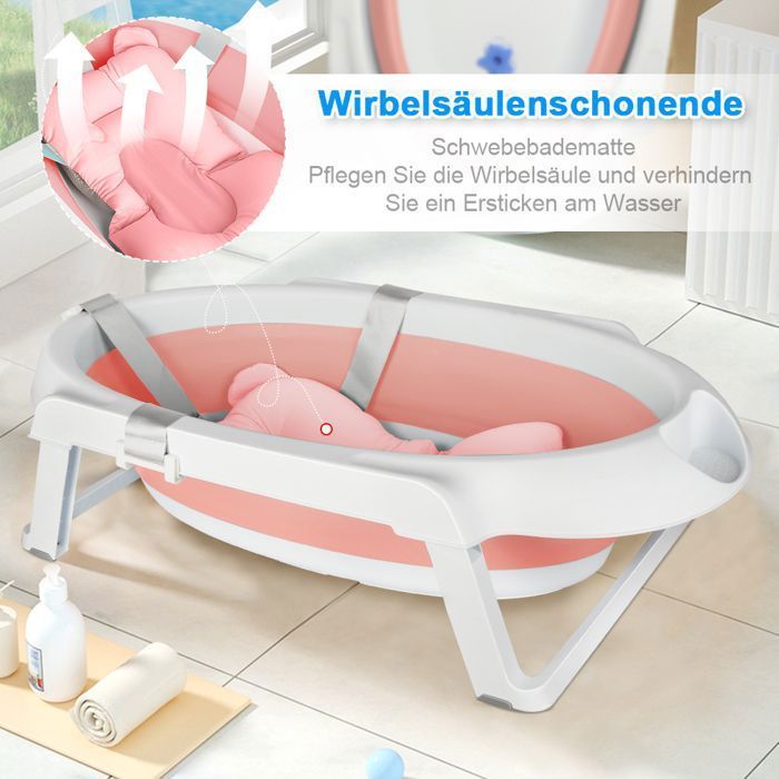 Bañera para bebé - MIPAN - Bañera independiente para bebé - Estructura integrada - Portátil - Antideslizante - Para bebés de 3 meses - Rosa