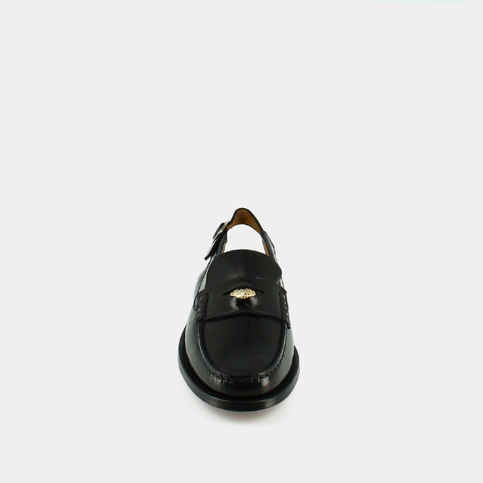 Mocassins slingback et détails dorés  en cuir glacé noir