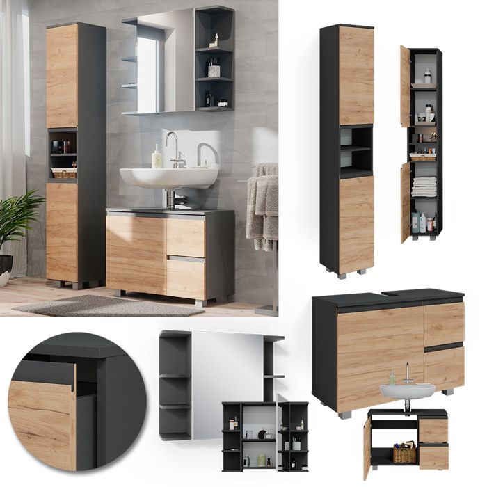 Meubles bain J-Shape 3 parties Gris Vicco 38202