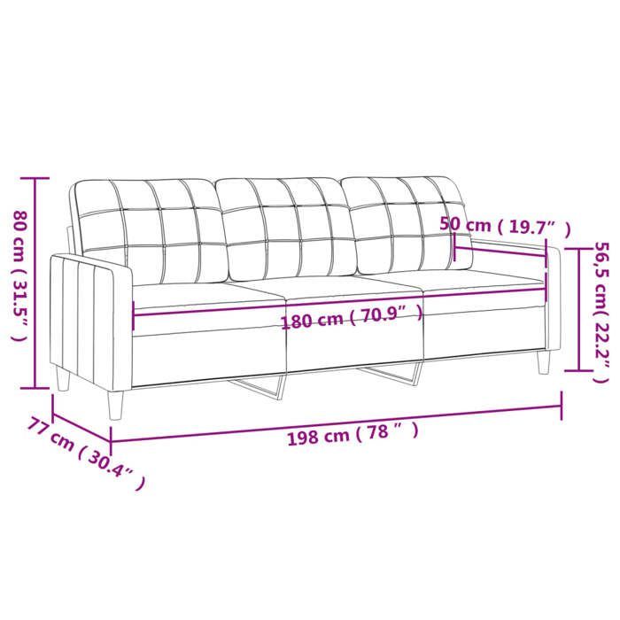 vidaXL Sofá de 3 plazas Gris claro 180 cm Tela, sofá, sofá de salón, sofá de tres plazas, sofá tapizado, asientos 359099