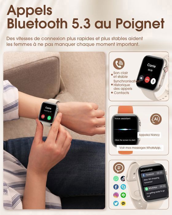 Relógio inteligente feminino FOSMET com chamadas Bluetooth, tela HD de 1,85