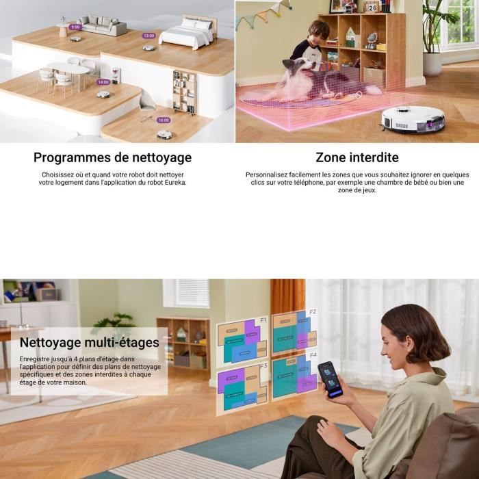 EUREKA E20 Plus - Robot aspirapolvere con stazione di svuotamento automatica - 8000 Pa - Anti-groviglio - Evitamento ostacoli 3D
