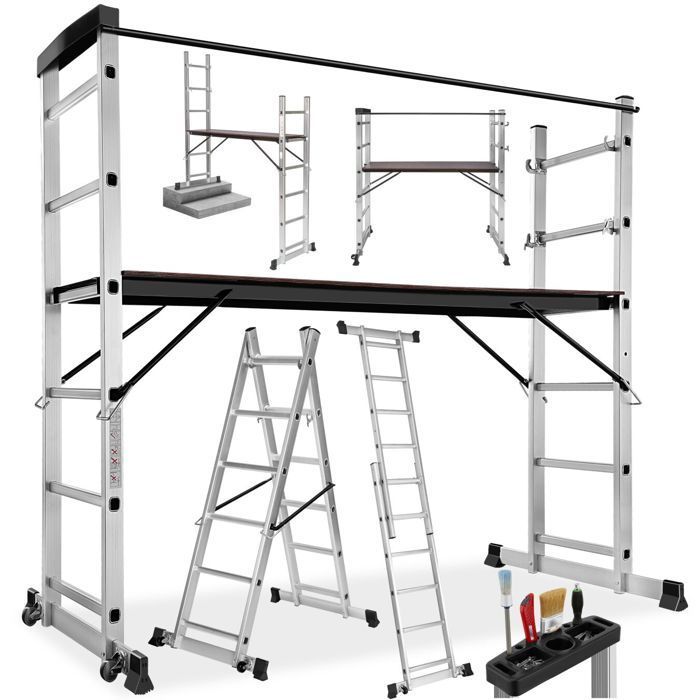 Andamios - TECTAKE - Escalera de plataforma modular 3 en 1 con escalera de tijera en aluminio