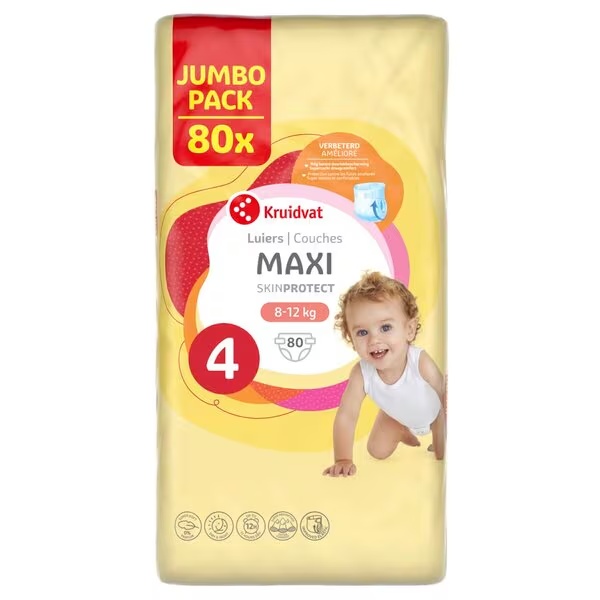 Kruidvat 4 Maxi plenice, veliko pakiranje, velikost 4 (8–14 kg), 80 kosov