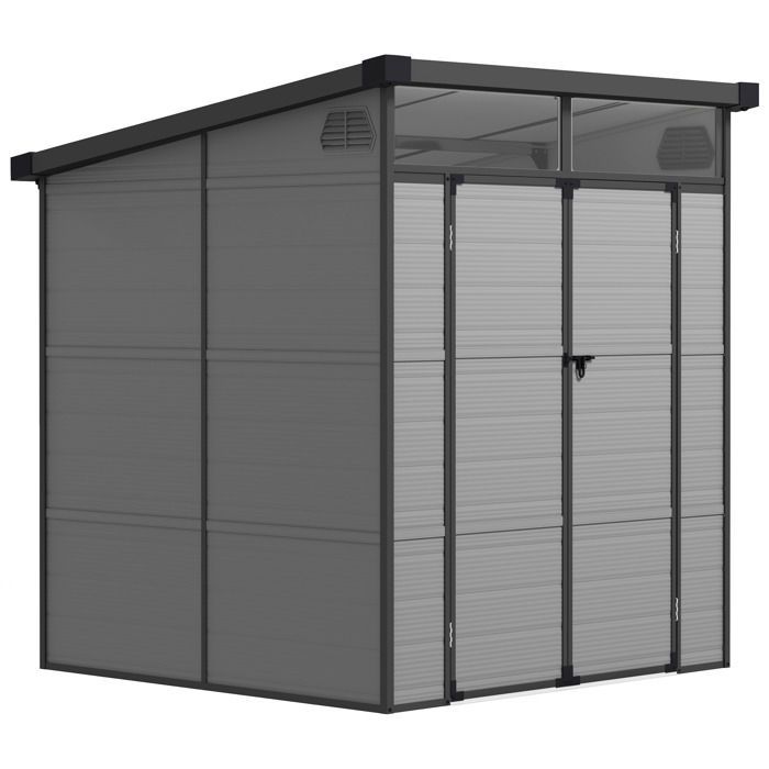 Caseta de jardín Outsunny con ventanas, 2 rejillas de ventilación y puerta doble con cerradura, de polipropileno, 190 x 191 x 215 cm, color gris.