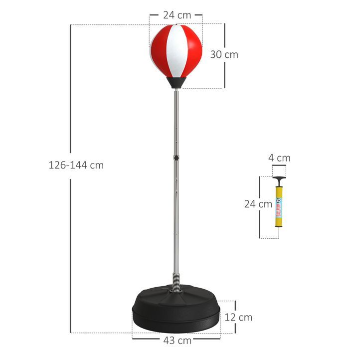 Saco de boxeo independiente HOMCOM, altura ajustable de 126 a 144 cm, con guantes, bomba y base lastrada, color rojo.