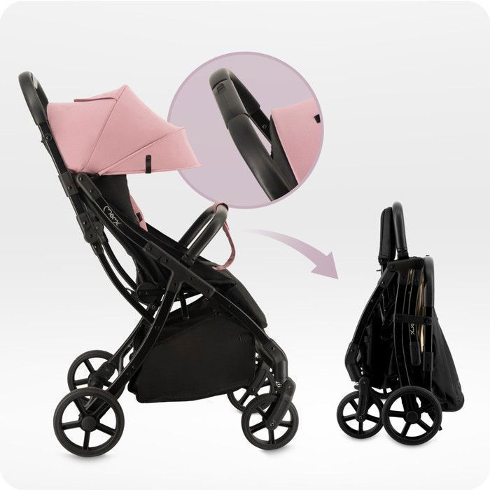 MoMi PAOLA - Passeggino compatto auto-chiudibile 6m+ fino a 22 kg - Ruote in PU con sospensioni - Schienale e poggiapiedi regolabili - Rosa