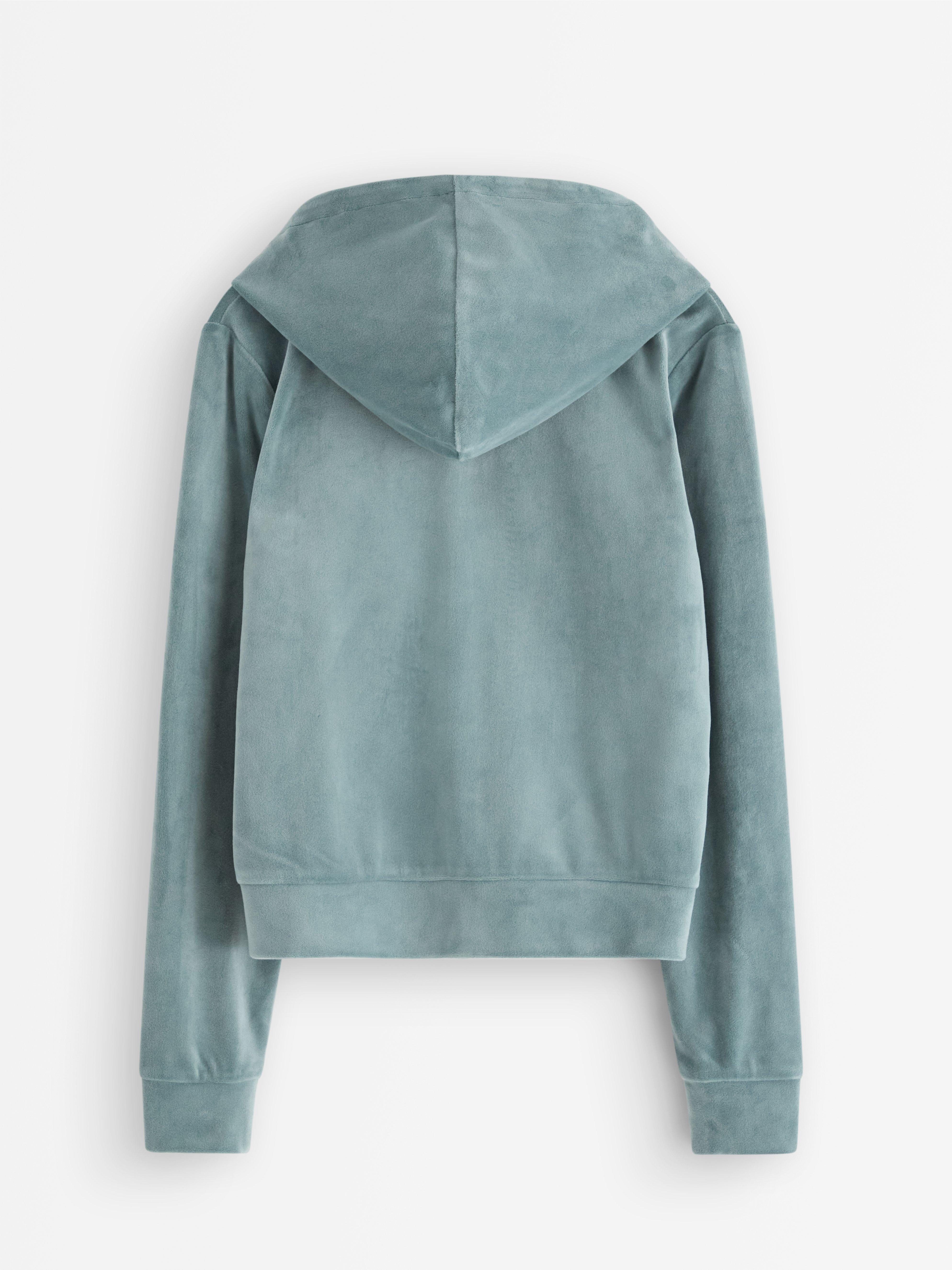 Hettegenser i velour Dusty Aqua