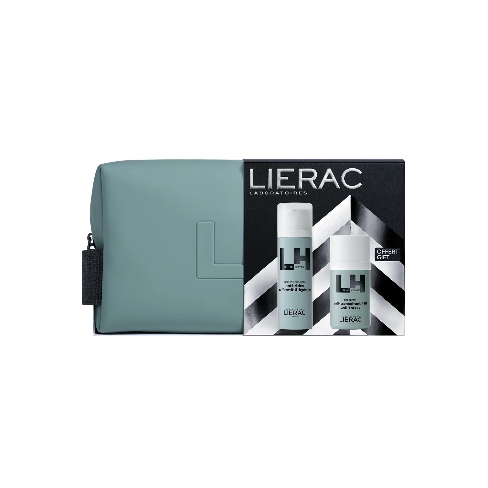 Lierac Homme Fluido Anti-Eta' + Deodorante + Pouch - Cofanetto Antirughe, Fluido viso antirughe