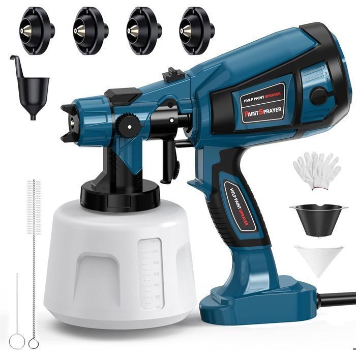 Pulverizador de pintura eléctrico de alta potencia de 850 W con depósito de pintura de 1400 ml, 4 boquillas y 3 modos, para vallas y paredes.