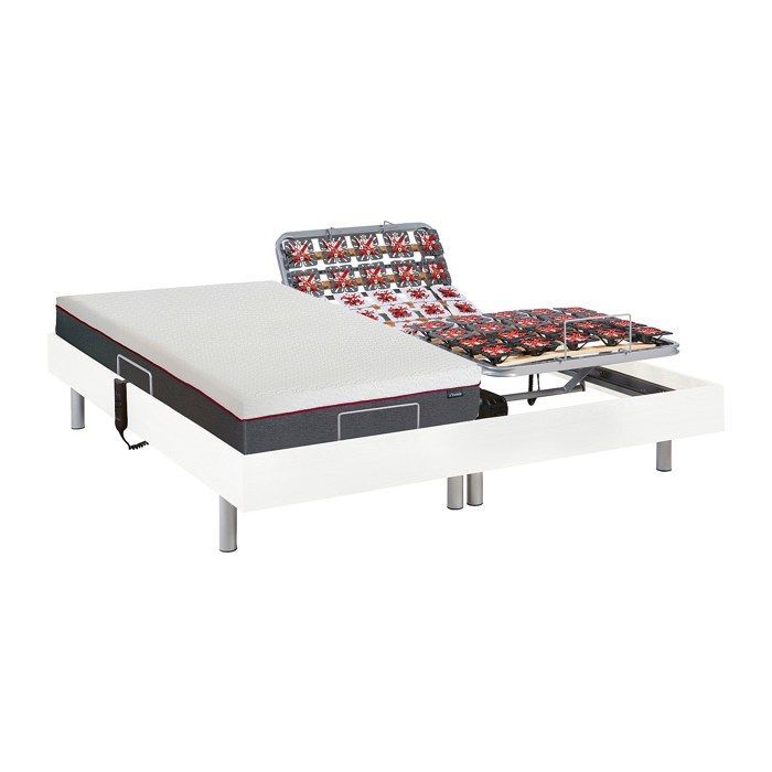 Cama eléctrica de relajación con base de láminas y colchón de espuma viscoelástica - 2 x 80 x 200 cm - Blanca - ATRIDE by YSMÉE