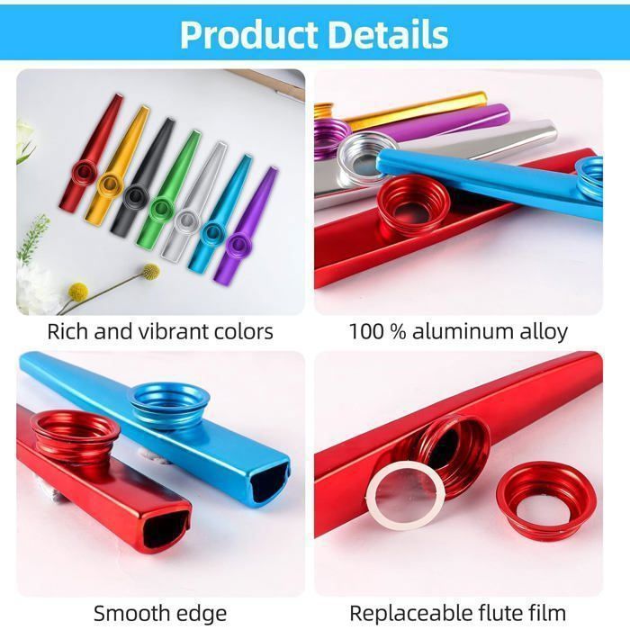 14 kazoo, realizzati in lega di alluminio, disponibili in 7 colori, adatti come strumenti musicali, per bambini e amanti della musica.