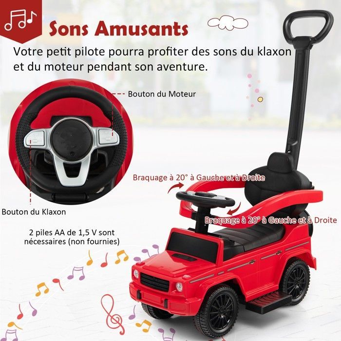 Cochecito infantil DREAMADE Mercedes Benz con licencia oficial, para bebés de 12 a 36 meses, con manillar, capota ajustable, color rojo.