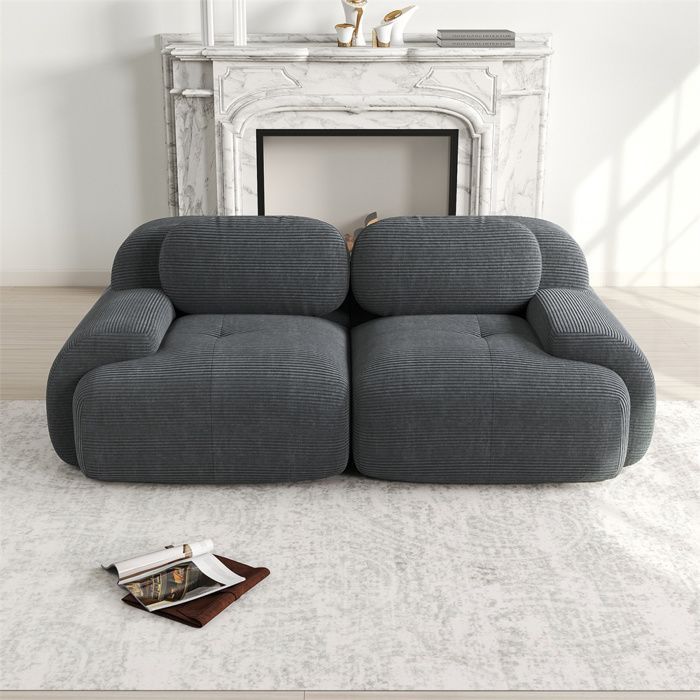 DRIPEX Canapé 2 places Loveseat 208cm en velours côtelé,Canapé modulable avec accoudoirs incurvés,entièrement compressé,Gris
