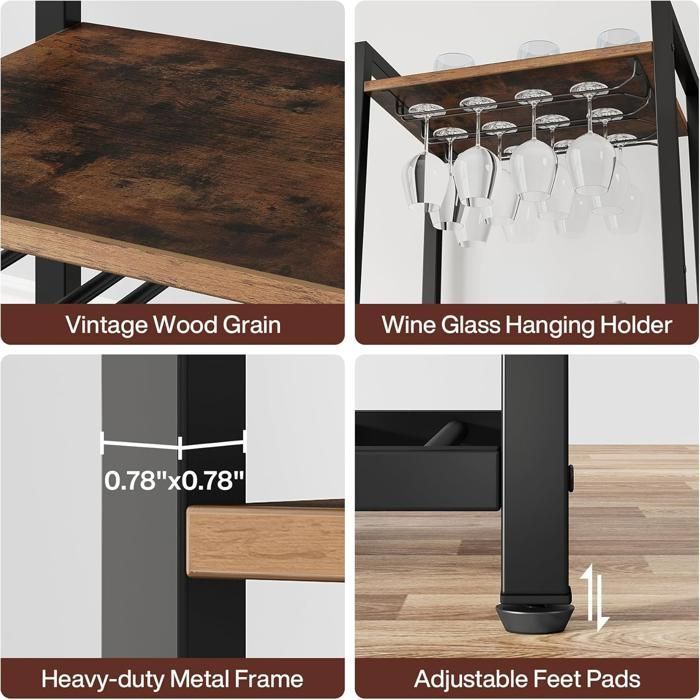 180cm Wine Rack, 9-Tier Freestanding Bottle Rack with Glass Holder and Storage Shelves for Wine Bar, Kitchen