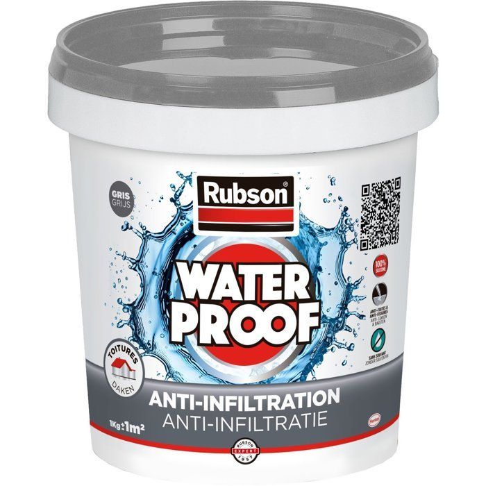 Revêtement d'étanchéité - RUBSON - Anti-infiltrations Waterproof - Gris - Seau 1kg - Résiste aux UV