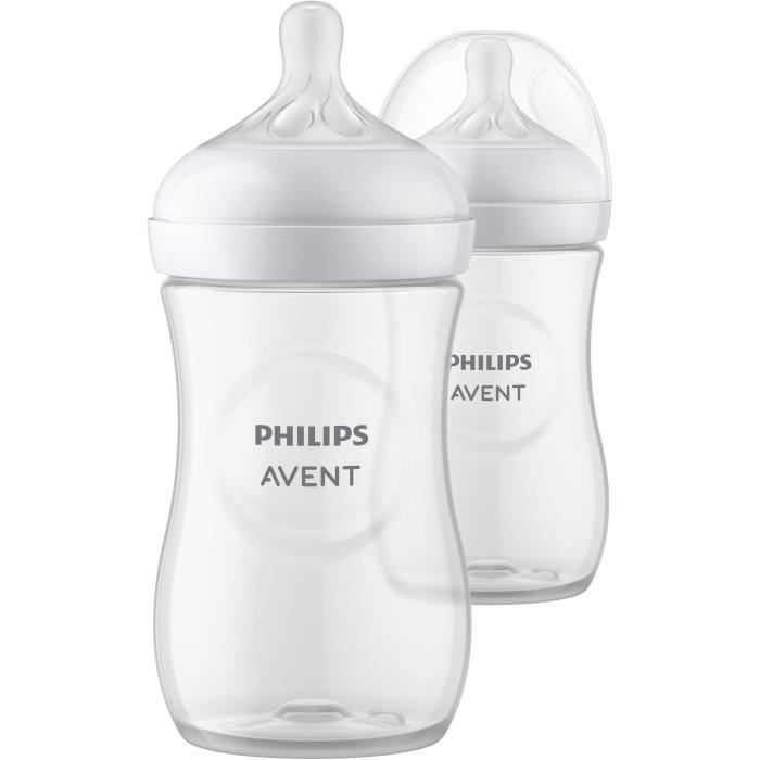 Set van 2 babyflessen - PHILIPS AVENT - Natural 3.0 - Anti-koliek - 260 ml - AirFree - Speen in borstvorm - Wit