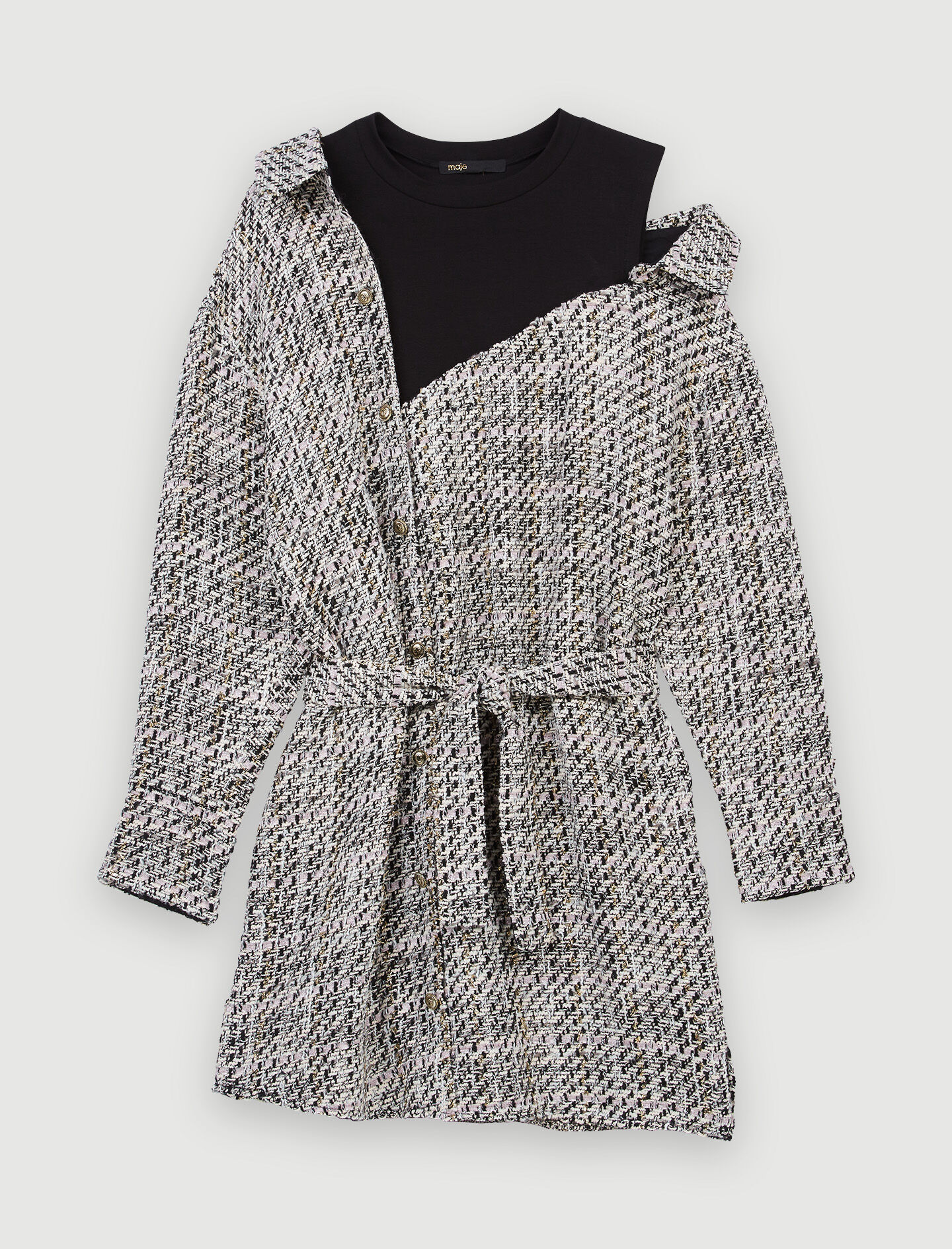 Rochie cămașă în stil tweed trompe l'oeil - Roz deschis