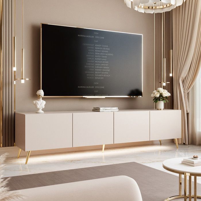 Meuble TV ANGEL - avec LED - 200x40x49 cm - 4 portes sans poignées - Cachemire
