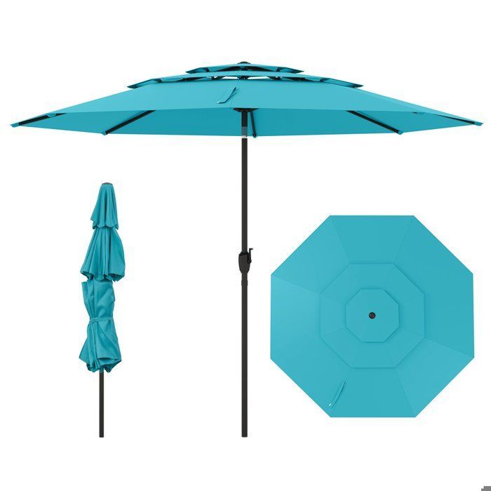 COSTWAY Parasol 3M Auto-inclinable à 3 Niveaux avec Double Ventilation Fonctionnement avec Manivelle Poteau en Aluminium Vert